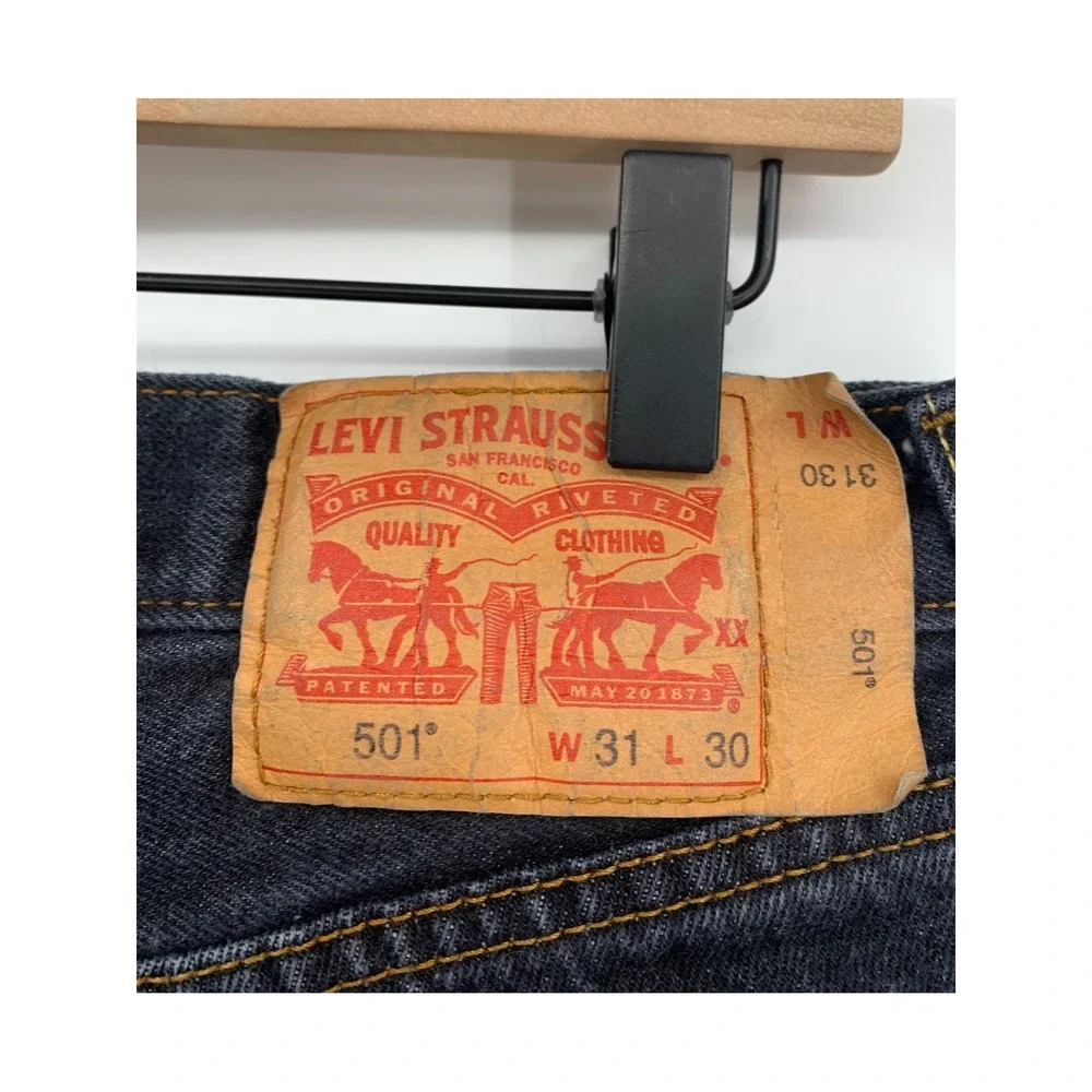 Levis 501 Jeans Mens 28x27 Black Button Fly Straight Fade Distressed (Tag 31x30)